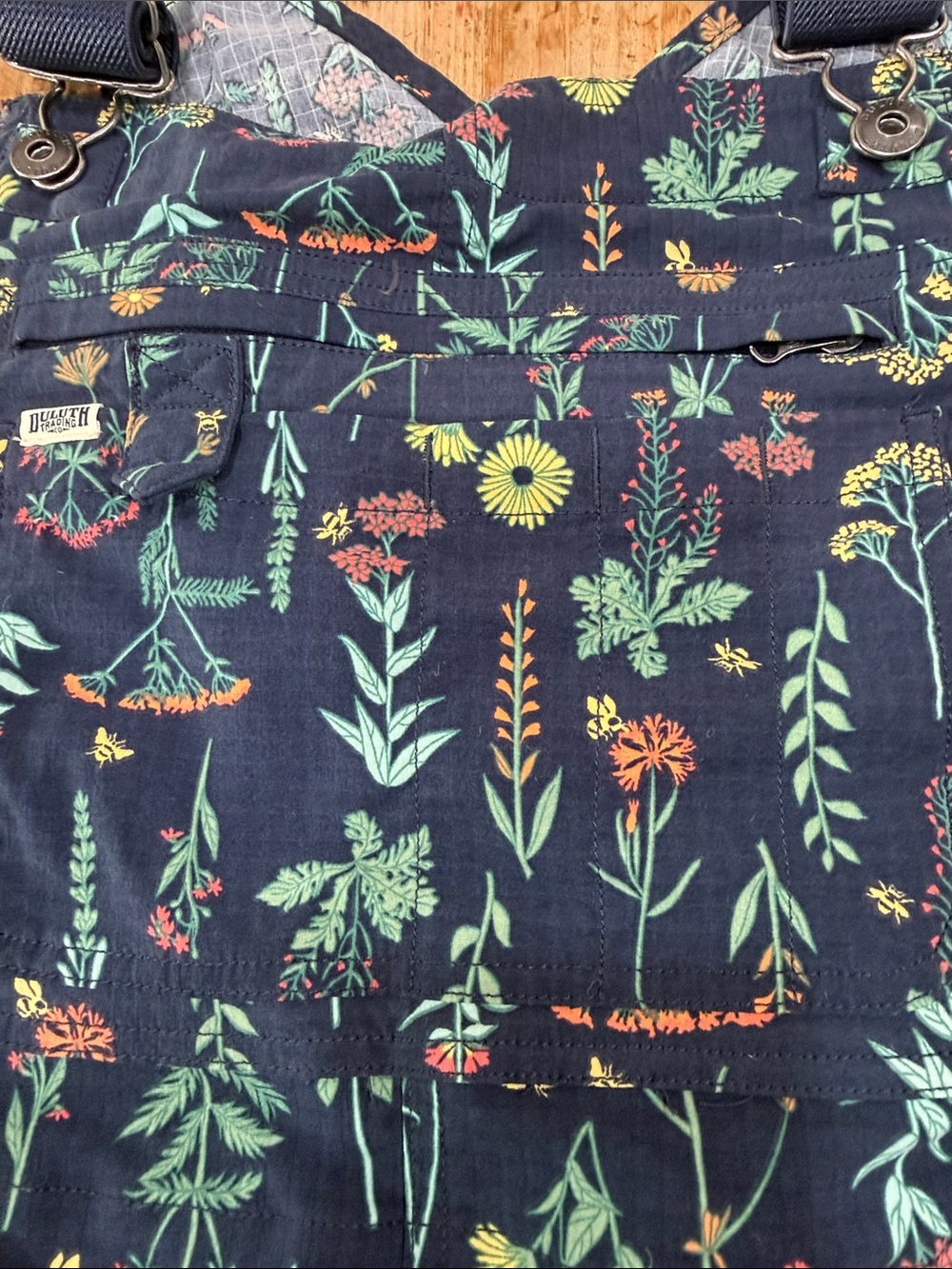 Duluth Trading Co Navy Floral Pocket Overalls - Picture 3 of 8